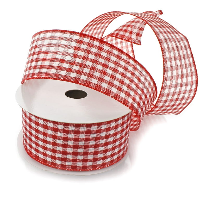 Ribbon Traditions Small Check Gingham Plaid Wired Ribbon 2 1/2 by 25 Yards  - Red 