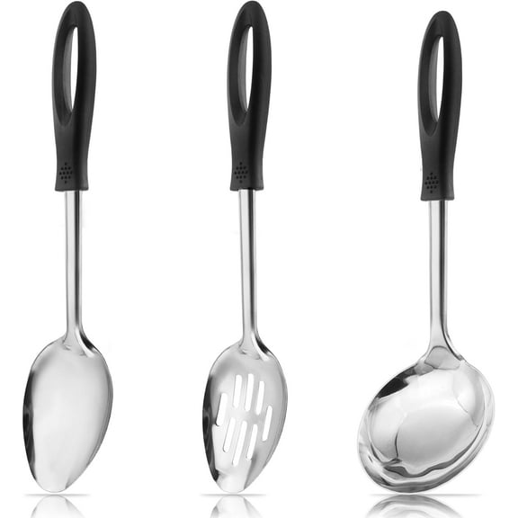 12.5-in Serving Spoons Set, 18/0 Stainless Steel Kitchen Cooking Utensils Set includes Large Soup Ladle, Serving Spoon, Slotted Spoon, Basting Party Wedding Housewarming, 3 Pieces