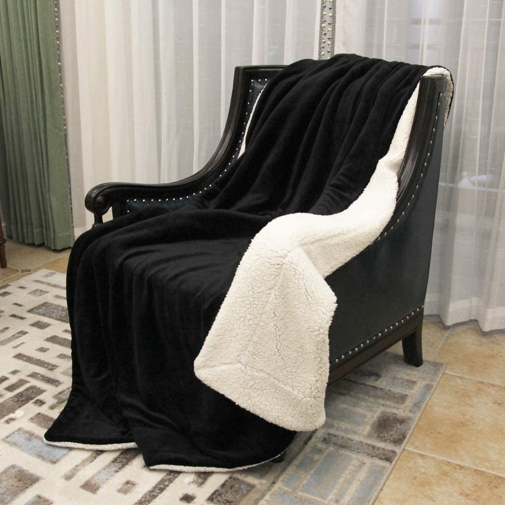 Black Thicker Sherpa Fleece Throw Blanket 50x60 Top Zambia Ubuy