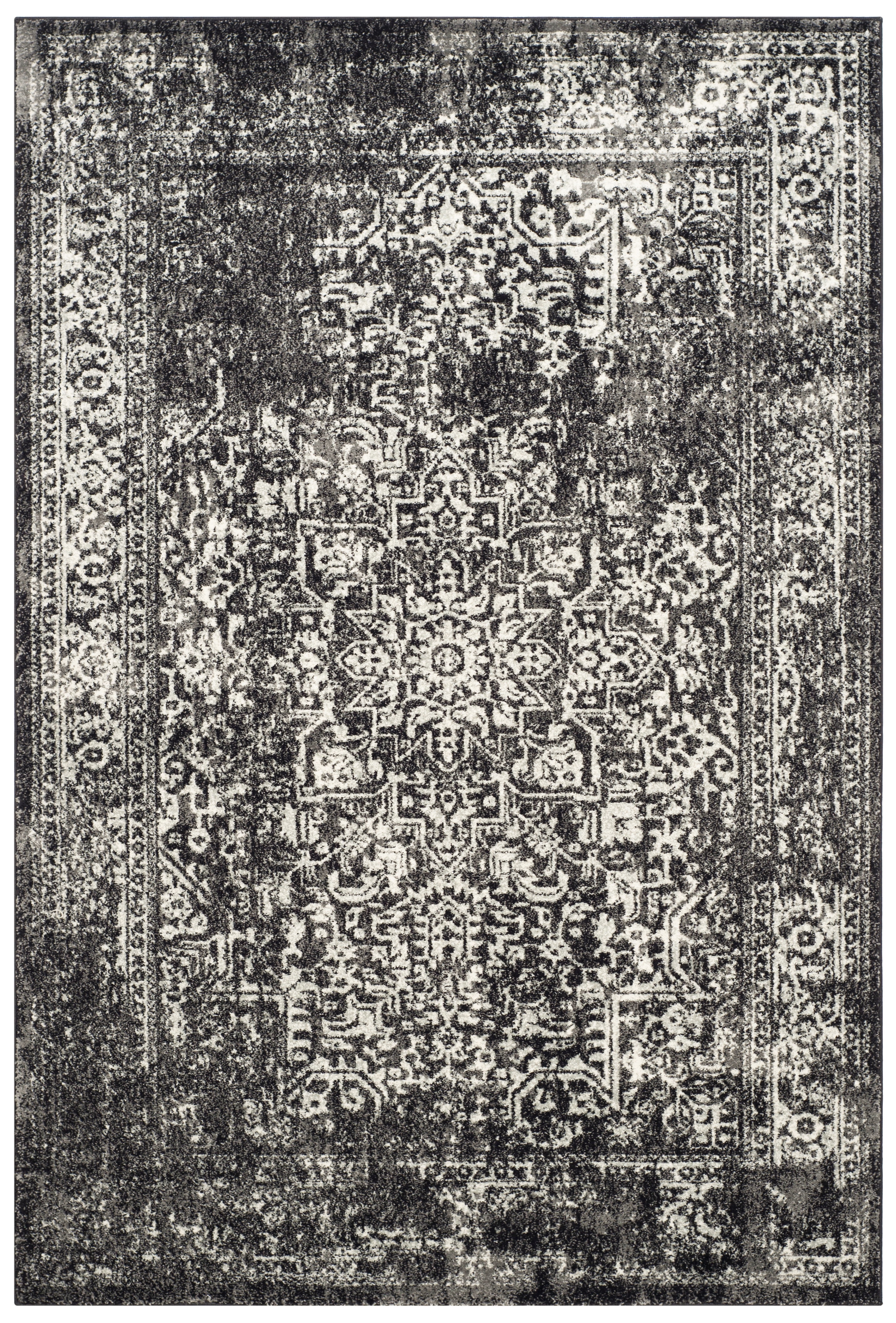 SAFAVIEH Area Rug 5'3"x7'6" - Evoke Collection - Traditional Design, Black & Grey, Non-Shedding & Easy Cleaning, Ideal for Living Room, Bedroom, Dining Space