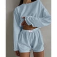 thumbnail image 2 of Women's Pajamas Set Spring Long Sleeve Tops With Shorts Sleepwear 2 Piece Set Loose Round Neck Home Wear Loungewear Pyjama Femme, 2 of 4