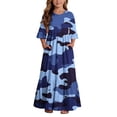 thumbnail image 2 of Little Girls Maxi Dress 4-14 Years Ruffle Half Sleeve Round Neck Floral Print Tiered Long Dress with Side Pockets Blue E 5-6 Years, 2 of 7
