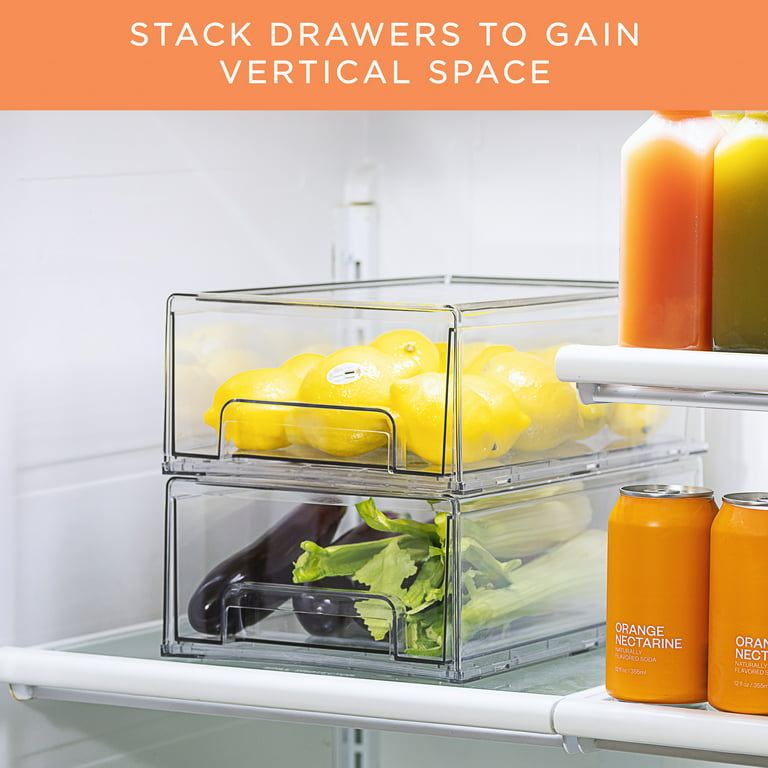 Sorbus Fridge Drawers - Clear Stackable Pull Out Refrigerator Organizer  Bins (2 Pack | Medium)