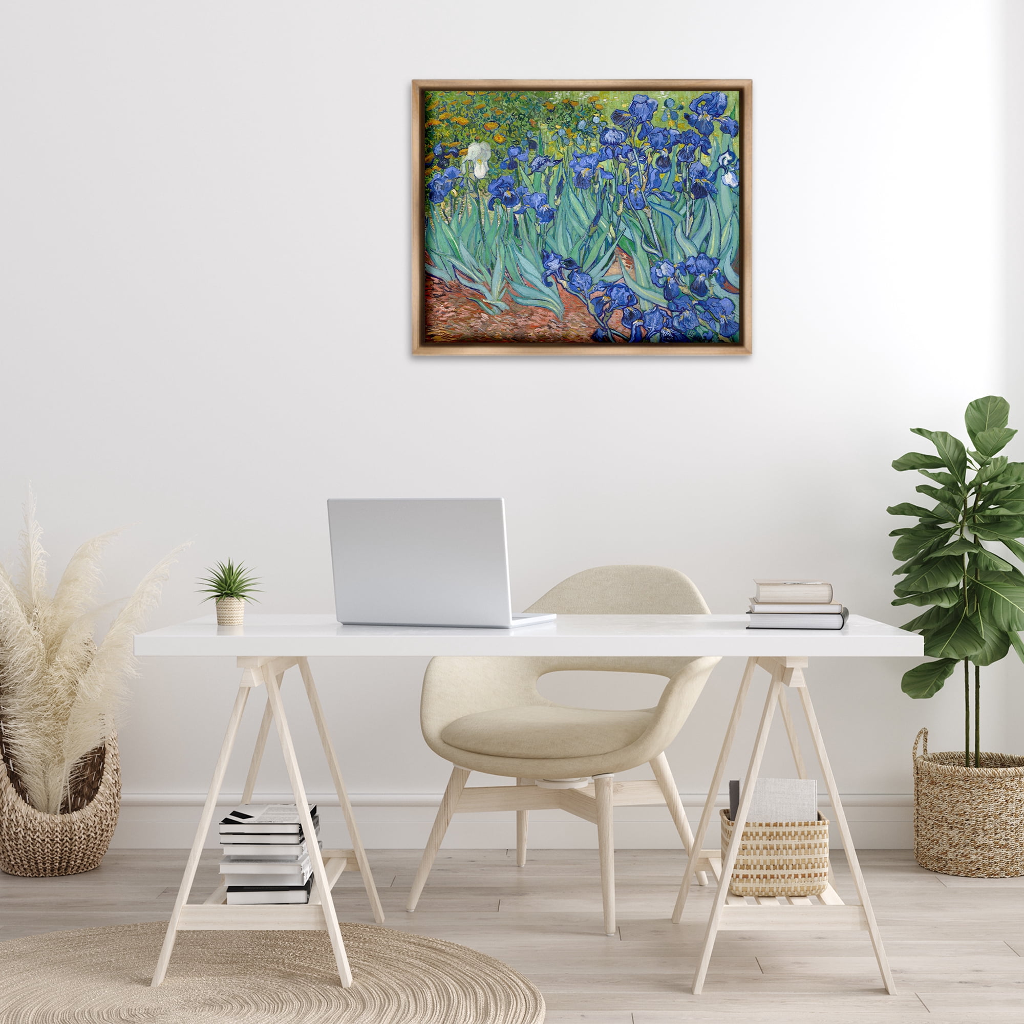 Stupell Industries Classic Van Gogh Irises Plants & Flowers Painting Brown Floater Framed Canvas Art Print Wall Art, 31 x 25