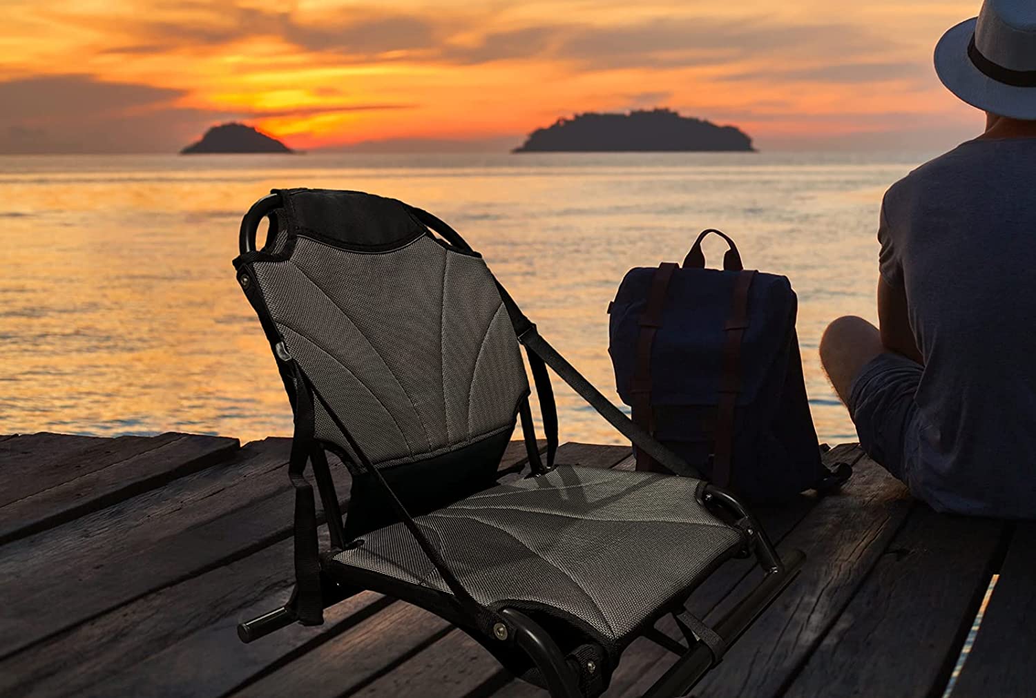 Pactrade Marine Adjustable Straps Black Gray Textilene Mesh Fabric Upright Deluxe Lightweight Kayak Seat Foldable Canoe Cushion Aluminum Frame Sit On Top Fishing Canoeing Boating Kayaking Rafting