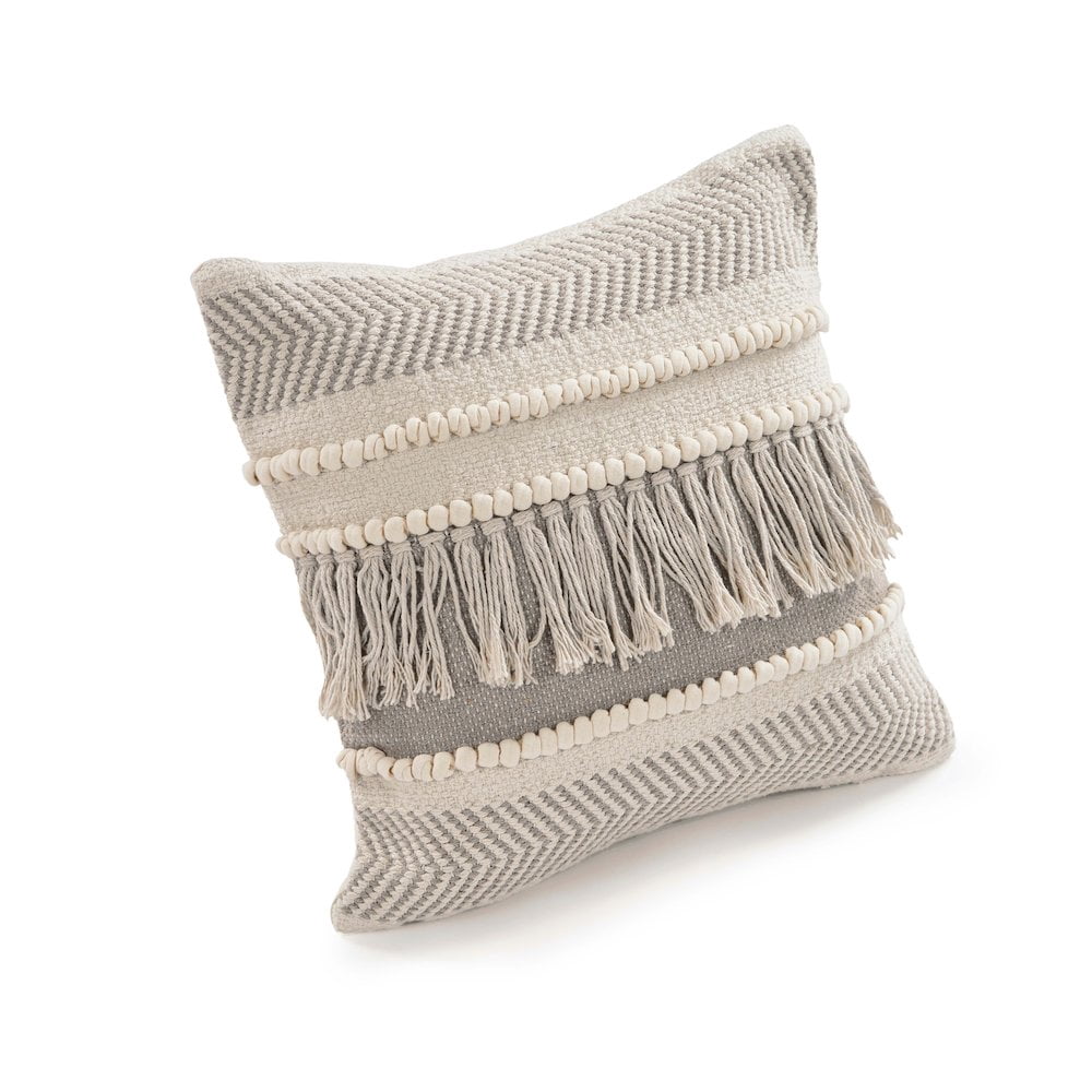 Harlow Hill Ivory/Gray Striped Bohemian/Eclectic Cotton Polyfilled Throw Pillow Set of 2, 20" x 20"