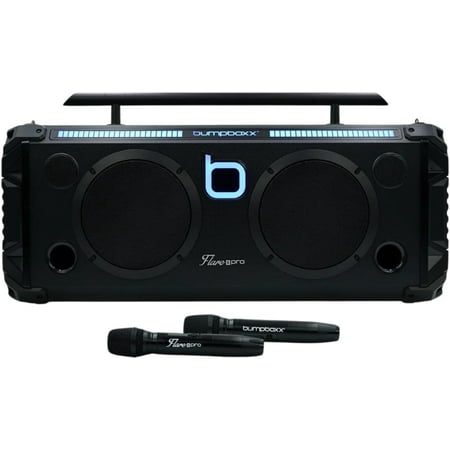 Bumpboxx Bluetooth Portable Speaker Boombox Flare8 Pro Black | Retro Boombox with Bluetooth Speaker | Rechargeable Lithium Battery | Includes 2 Wireless Microphone & Remote Control