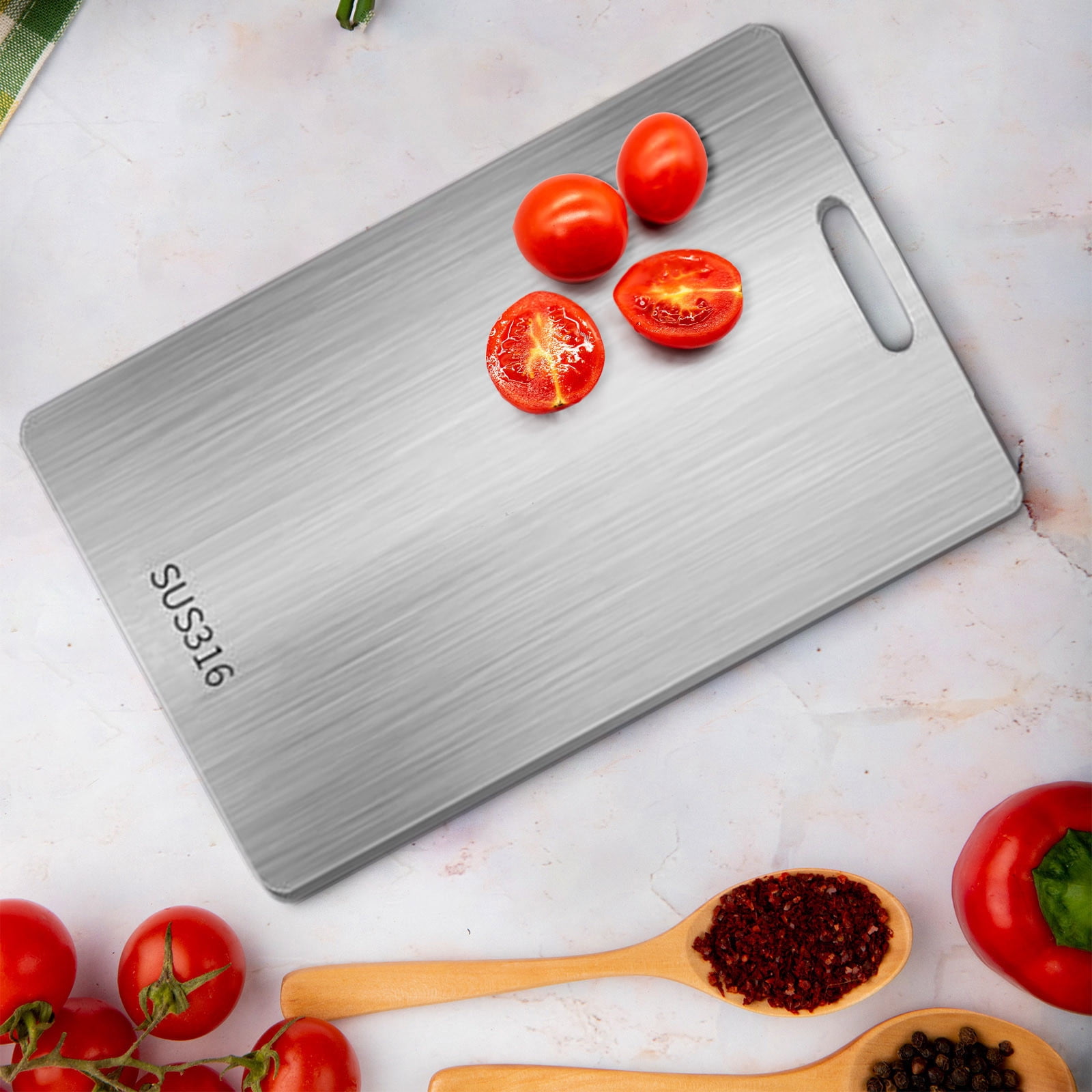 Cutting Board, SUS316 Stainless Steel Cutting Boards for Kitchen, Double Sided Food Grade, Titanium Cutting Mat Chopping Boards for Meat Fruit & Vegetable Various Cooking Tasks