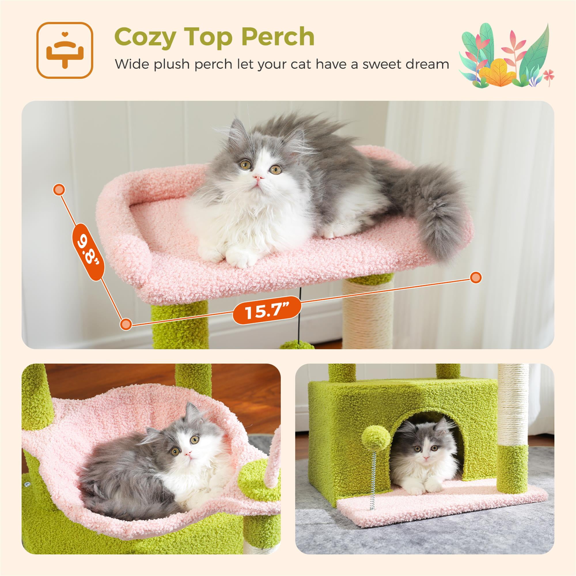 Kadyn 33" Cat Tree Tower Grey for Indoors Cats, Kitty Condo with Scratching Post, Modern Activity Climbing for Small and Medium Cats, Pink