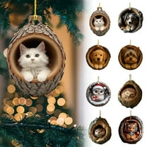8PCS Forest Animal Acorn Ornaments – Rustic Woodland Christmas Decorations, Acrylic Cat Dog Owl Hedgehog Otter Tiger Tree Ornaments, Nature-Themed Holiday Décor & Gifts