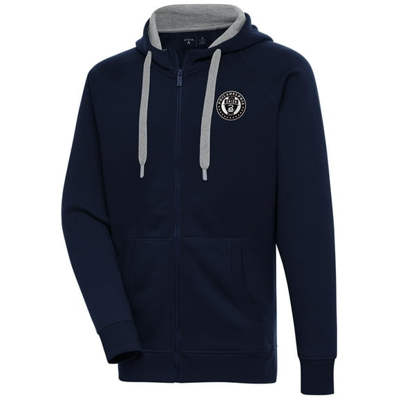 Men's Antigua Navy Philadelphia Union Brushed Metallic Victory Raglan Full-Zip Hoodie