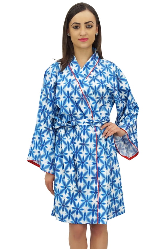 Women's Shibori Printed Full Sleeve Kimono Robe With Belt Coverup Wrap-10