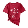 thumbnail image 4 of QUNYINEY Crew Neck Shirts for Women Short Sleeve Dandelion Casual Tops Pullover Going Out Loose Shirts, 4 of 4