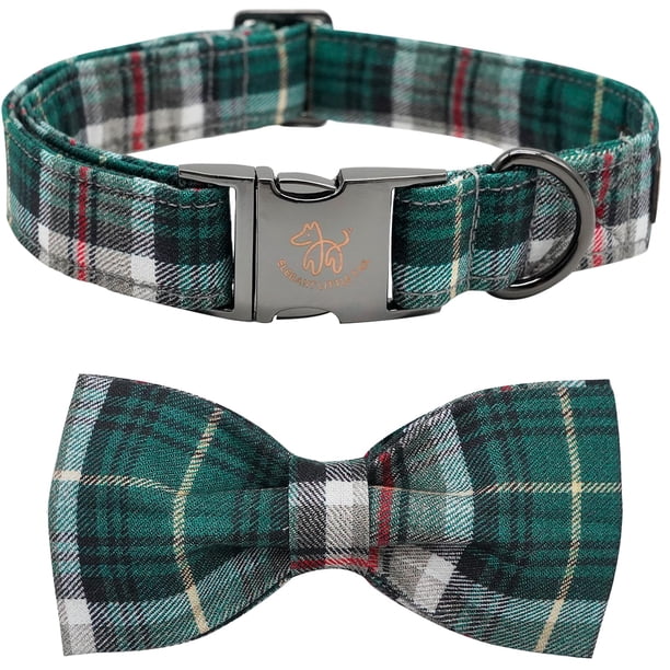 Collar para perro, elegante tartán navideño con forma de cola pequeña y lazo, talla M