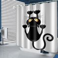 thumbnail image 1 of Cortina de ducha CHAO de bricolaje con patrón de Gato humorístico negro 150 * 180 cm con ganchos, 1 of 5