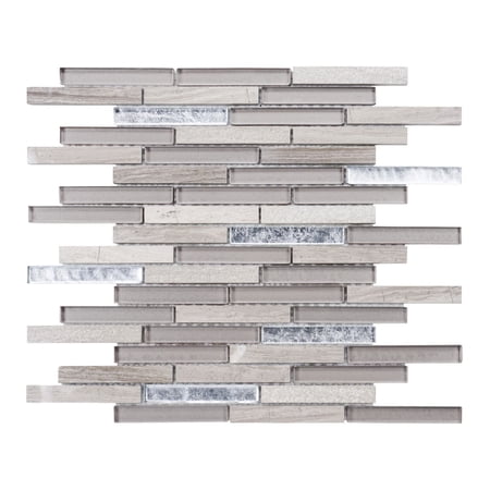 Modket TDH333NS Taupe Gray White Oak Marble Stone Glass Brick Joint Mosaic Tile Wall Backsplash