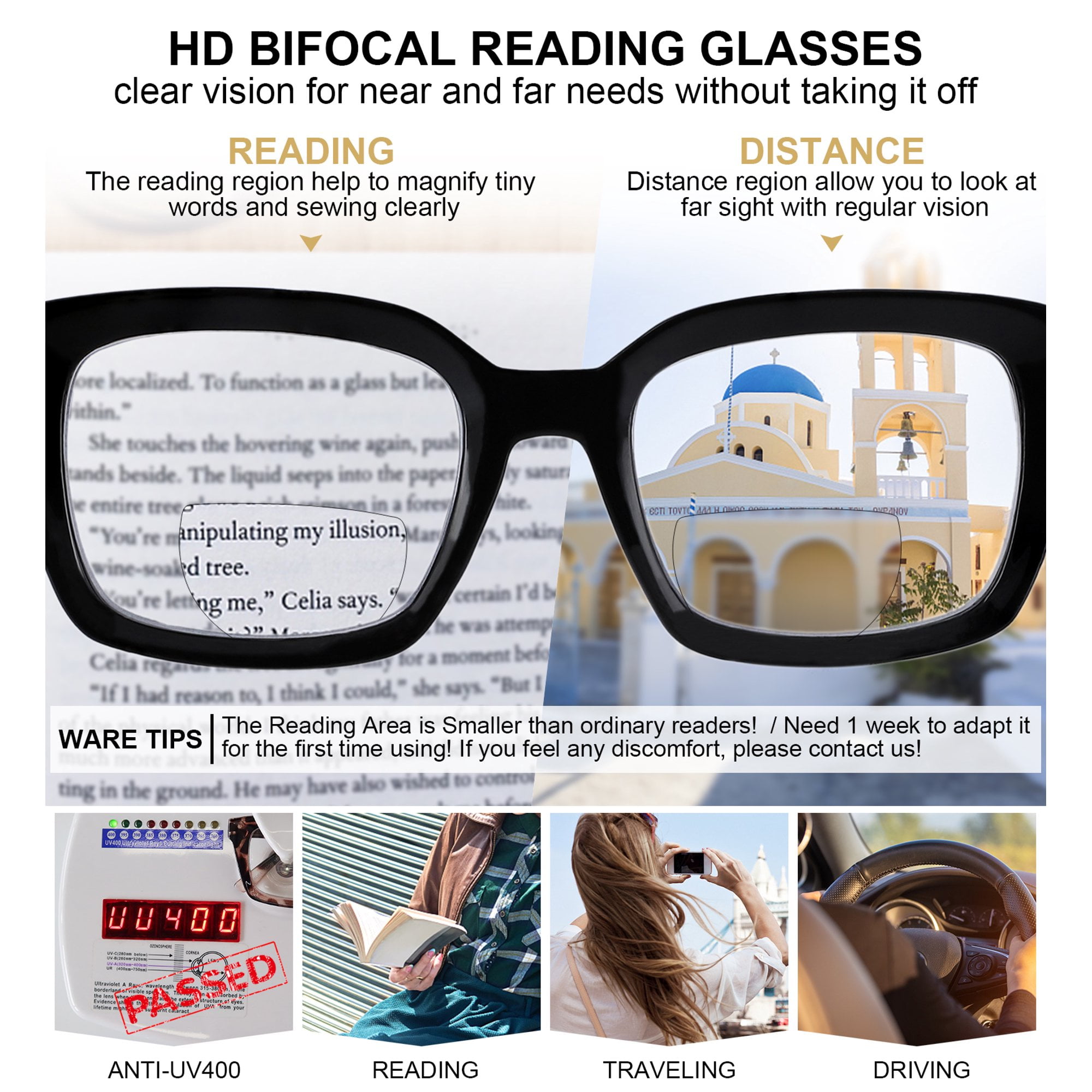 MARE AZZURO Bifocal Reading Glasses Women Blue Light Blocking Readers 1.0 1.25 1.5 1.75 2.0 2.25 2.5 2.75 3.0 3.5 (Black, 1.75) UV400 Protection with Spring Hinge, Polycarbonate Lens
