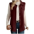 thumbnail image 2 of Nfurl Fall Jackets for Women Trendy Button Down Sleeveless Jacket Dressy Casual Lapel Solid Color Outerwear Vests Ladies Fashion Tops Wine XL, 2 of 9