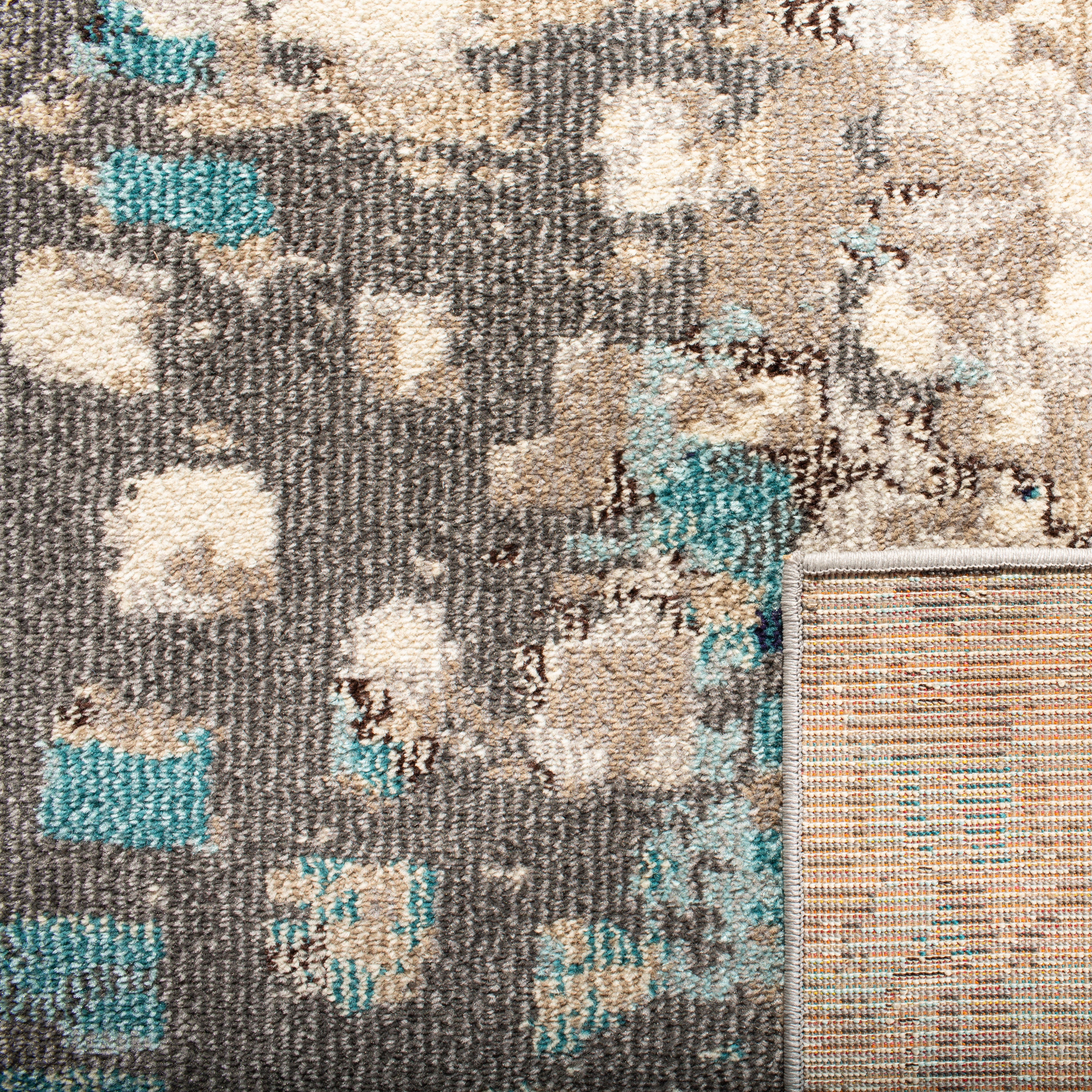 SAFAVIEH Madison Candelario Abstract Polka Dots Area Rug, Grey/Blue, 8' x 8' Square