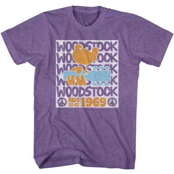 Woodstock Stacked Purple Heather Adult T-Shirt