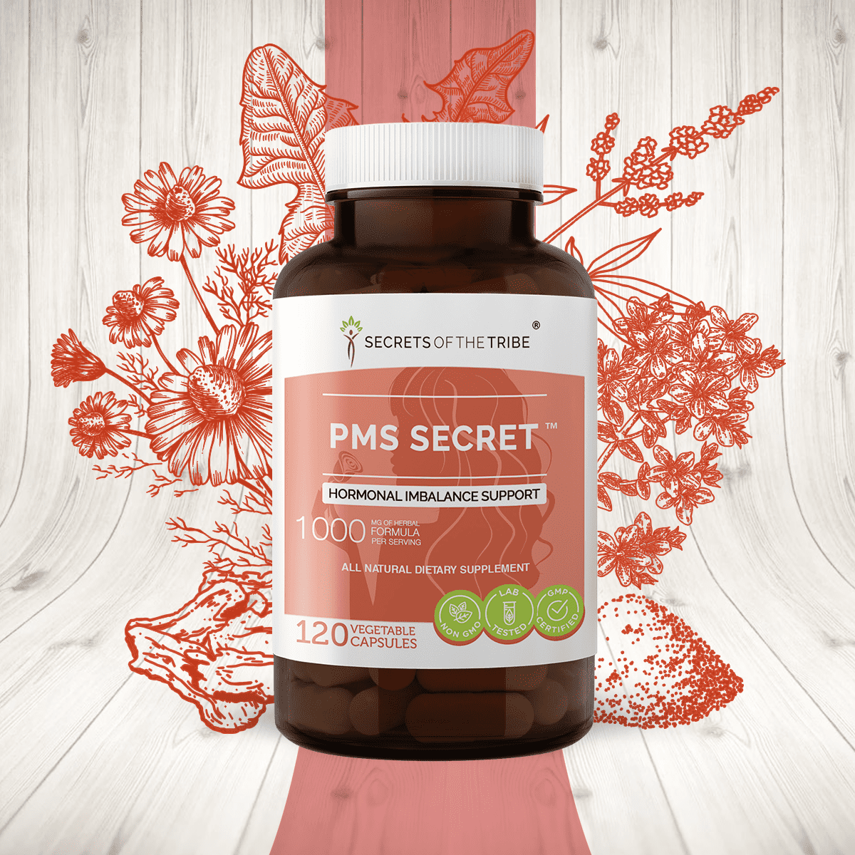 PMS Secret 120 Capsules, 500 mg, Black Cohosh, Cramp, Vitex, Valerian
