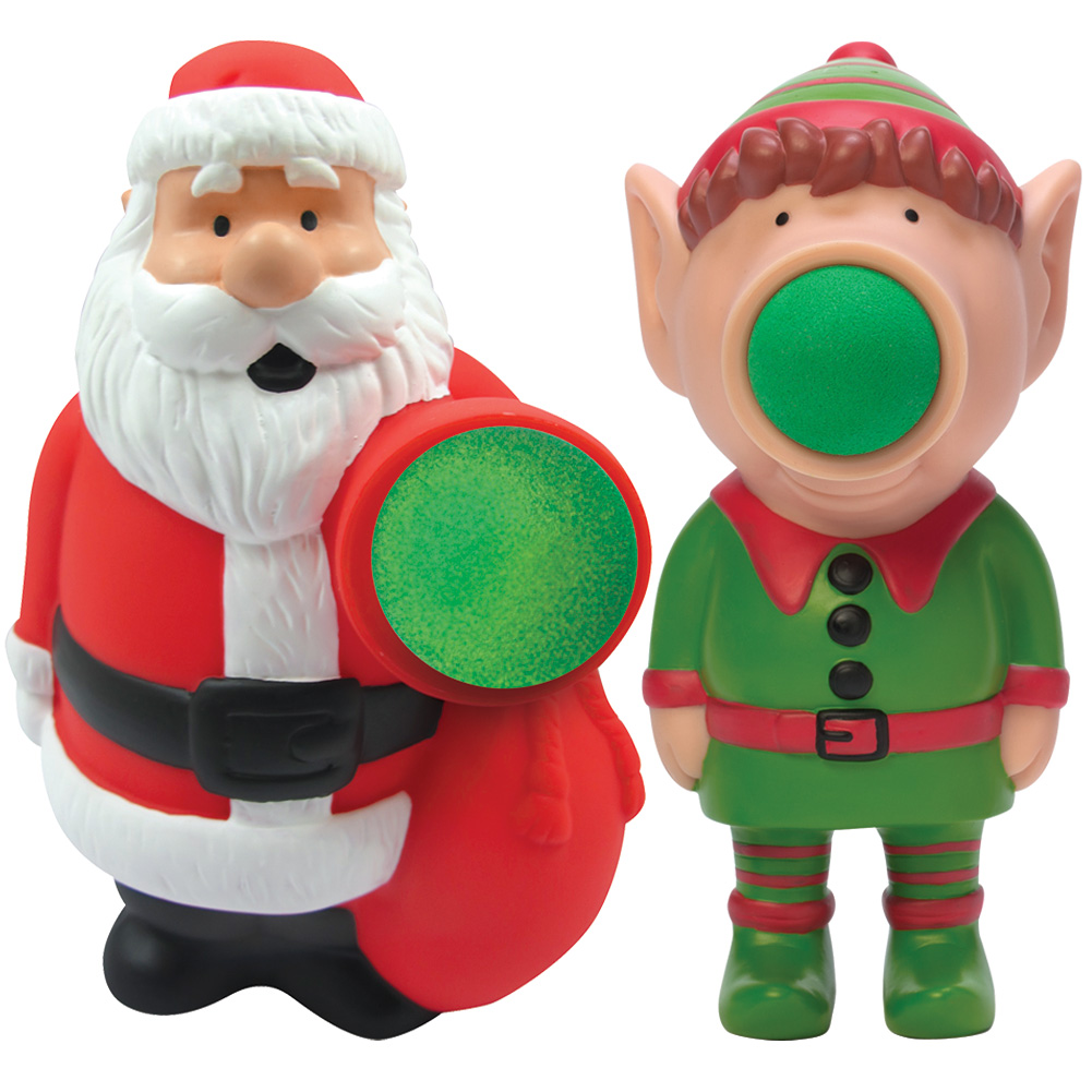 (Set) Santa And Elf Poppers Squeezable Foam Ball Shooter Holiday Fun