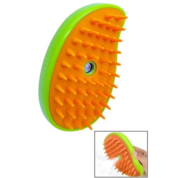 Cool Steam Grooming Brush For Dogs and Cats - Freshen Coat and Collect Loose Fur, Green/Orange