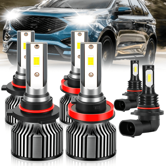 Telligible For 2021 Ford Edge LED Headlight Bulbs, High Beam H11 , Low Beam H11 H8 H9, Fog Light 9006, 12000LM 6500K Cool White, 1:1 Halogen Size, Pack of 6, Plug and Play
