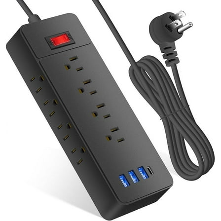 Power Strip Surge Protector - 12 Widely Spaced Outlets 4 USB Charging Ports(built-in LED light), 1700J Flat Plug with 6 Feet Power Cord, Overload Surge Protector Power Strip for Home, Office, Dorm Ess