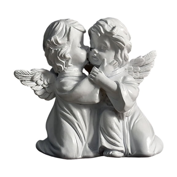 Resin Cherub Figurine Praying And Hugging Statue White Home Decor Memorial Gift 1 Count
