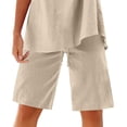 thumbnail image 5 of RYRJJ Cotton Linen Shorts for Women Knee Length Plus Size Summer Casual Beach Elastic Waist Drawstring Comfy Trendy Shorts(Beige,5XL), 5 of 5