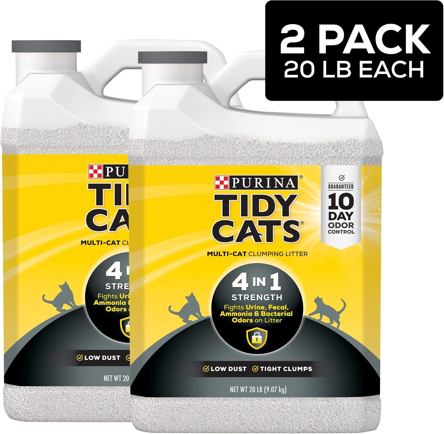 (2 pack) Purina Tidy Cats 4-In-1 Strength Clumping Cat Litter, Floral Scent, 20 lb Jug