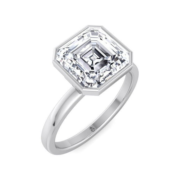 Paige - Moissanite Asscher Cut Lab Diamond Bezel Set Solitaire Engagement Ring