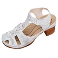 thumbnail image 6 of Women's Heeled Sandals Retro Boho Flower Closed Toe Heels Arch Support Walking Shoes Hook and Loop Pumps Shoes Light Gray Size 7.5, 6 of 7