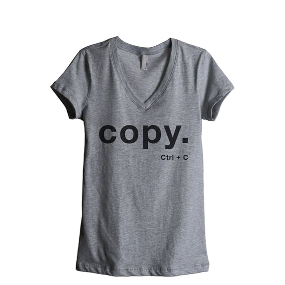Copy CTRL C Women's Fashion Relaxed V-Neck T-Shirt Tee Heather Grey Small