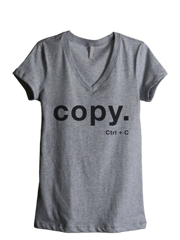 Copy CTRL C Women's Fashion Relaxed V-Neck T-Shirt Tee Heather Grey Medium