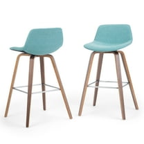 Simpli Home Randolph Mid Century Modern 28 inch Bentwood Counter/ Bar Height Stool (Set of 2) in Aqua Blue Linen Look Fabric