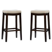 Pemberly Row 30" Wood Bar Stool in Dark Walnut Brown - Set of 2