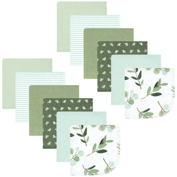 Hudson Baby Infant Girl Flannel Washcloths, Eucalyptus 12Pk, One Size