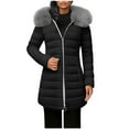 thumbnail image 3 of qucoqpe Women's 2025 Winter Fashion Solid Zip Up Furry Hooded Coats Outwear Warm Pocketed Fleece Lined Puffer Parkas, 3 of 5