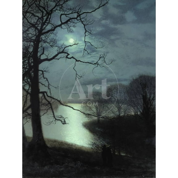Watching a Moonlit Lake, Scenic Unframed Giclee Print Wall Art by John Atkinson Grimshaw Sold by ArtCom