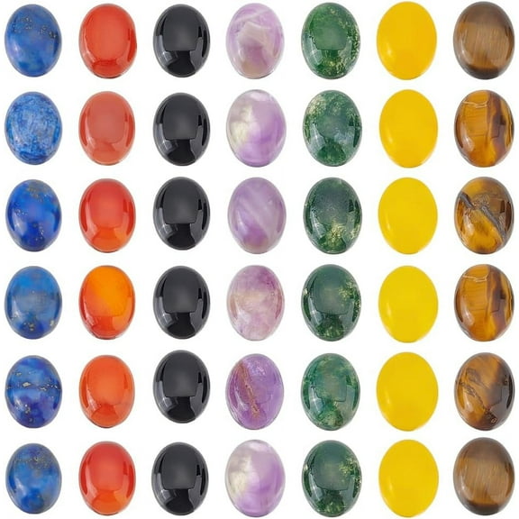 42Pcs 7 Styles Chakra Stone Cabochons Natural Gemstones Flatback Polished Oval Cabochon Beads for Jewellery Making DIY Bracelet Necklace Earrings Craft
