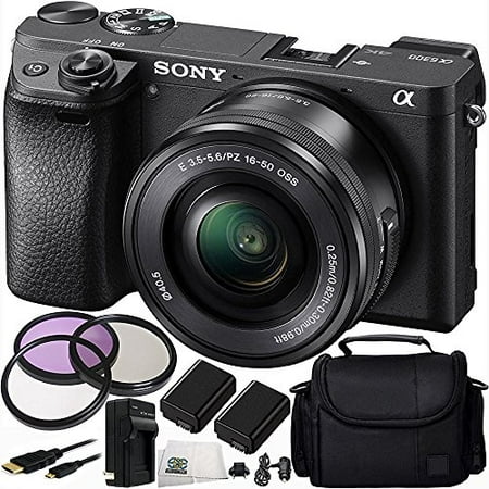 Sony Alpha a6300 Mirrorless Digital Camera with 16-50mm f/3.5-5.6 OSS Zoom Lens 11PC Accessory Kit. Includes 3PC Filter Kit (UV-CPL-FLD) + 2 Replacement FW50 Batteries +
