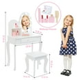 thumbnail image 4 of Kids Vanity Set, Princess Makeup Dressing Table and Stool Playset with Mirror & Drawers, Wooden Pretend Play Set for Girls Ages 4-9, Creative Dress-Up Fun, Birthday Gifts, and Room Decor, 4 of 6