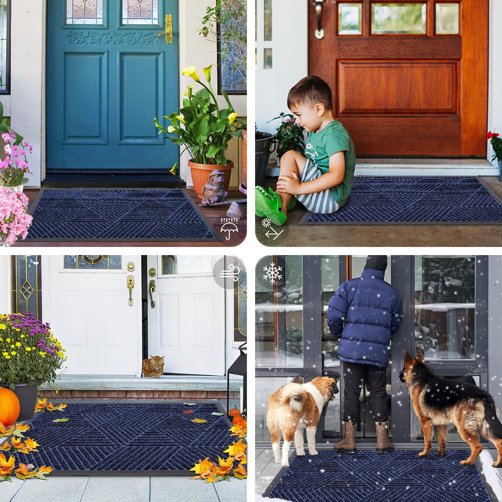 Buganda Door Mat Outside, Heavy Duty Rubber Front Doormat, Dirt Trapper Waterproof Door rugs for Outdoor Entey, 47"x 24" Inch, Navy Blue