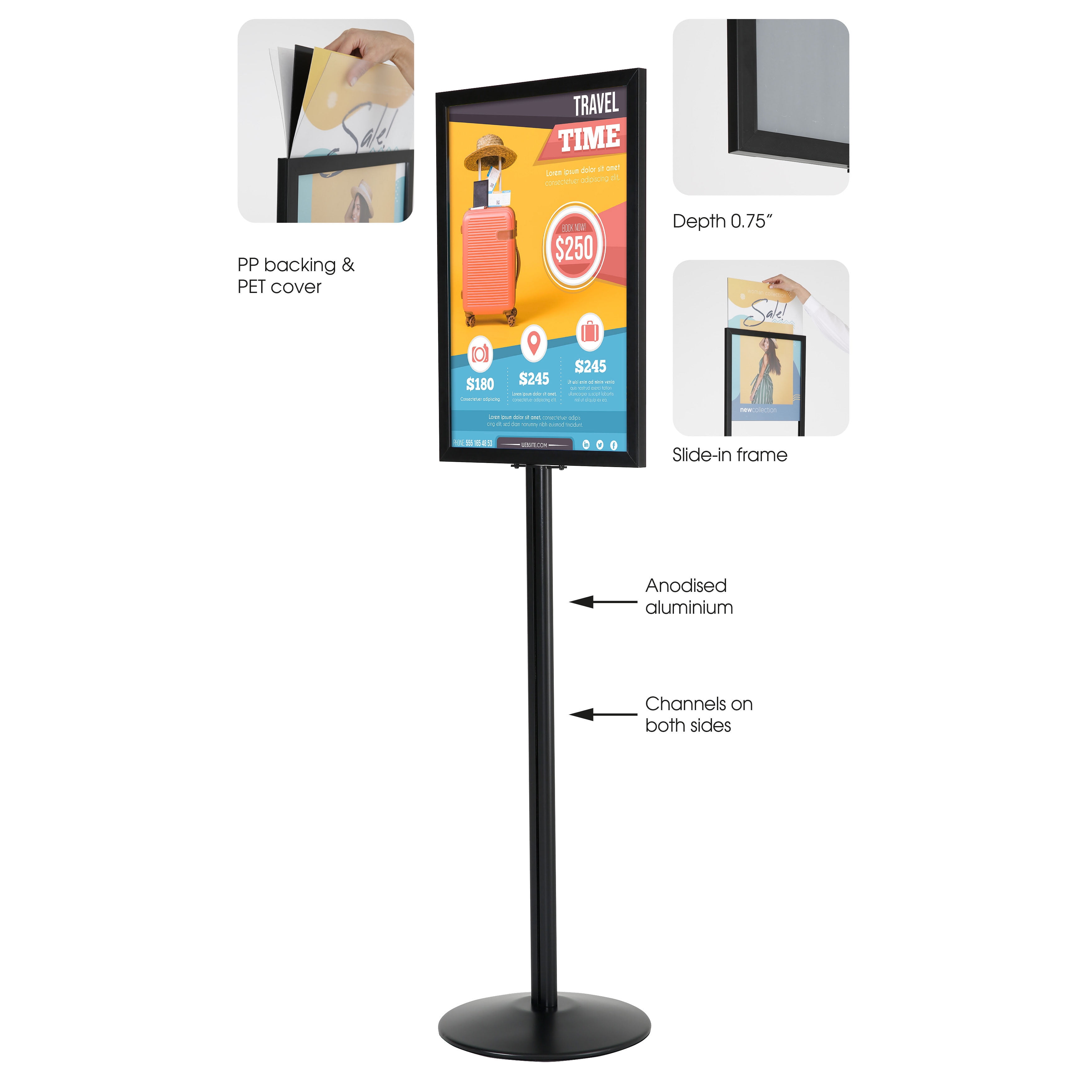 Aluminum Top Load A-Frame Poster Stand - 19 x 30