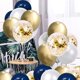thumbnail image 4 of Globos de confeti azul marino y dorado, 50 piezas de 12 pulgadas, globos de cumpleaños cromados metálicos de color blanco perla y dorado para celebración, globos de fiesta de graduación, 4 of 5