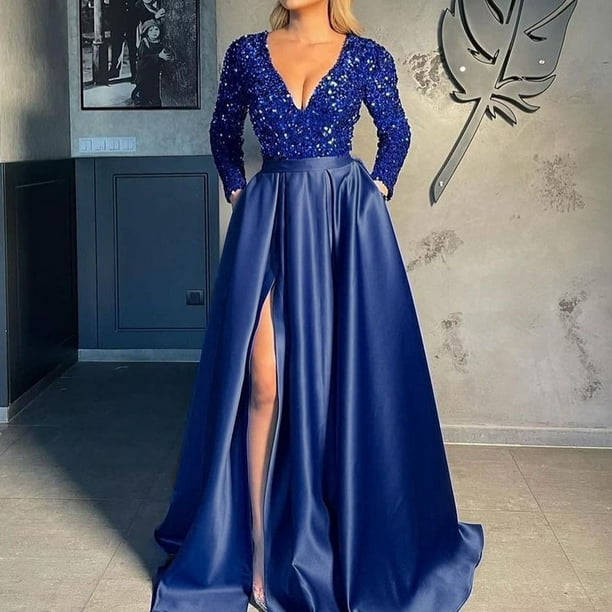 Vestido largo sexy grande con lentejuelas y soporte independiente para mujer, vestido de noche para banquete de cola para primavera y verano