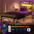 thumbnail image 4 of NISIEN Twin Size Bed Frame with LED Storage Headboard & Charging Station, Metal Platform Bed, Black, 4 of 11