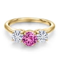 thumbnail image 3 of Gem Stone King 18K Yellow Gold Plated Silver Pink Created Sapphire and White Moissanite Engagement Ring for Women | 2.00 Cttw | Round 6MM | Gemstone September Birthstone | Size 5, 3 of 7